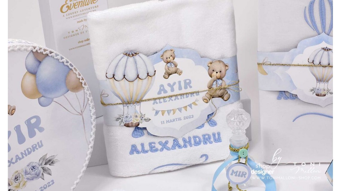 Trusou botez cu ursuleti albastri si baloane de aer cald Teddy Bear Bleu Hot Air Balloons 12